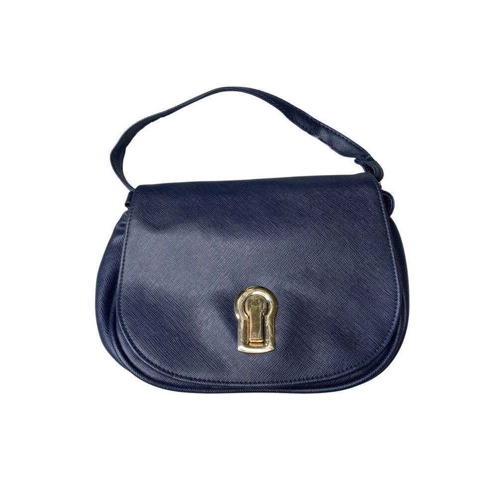 Rampage Navy Blue Crossbody Shoulder Bag Gold Hardware Faux Leather Party